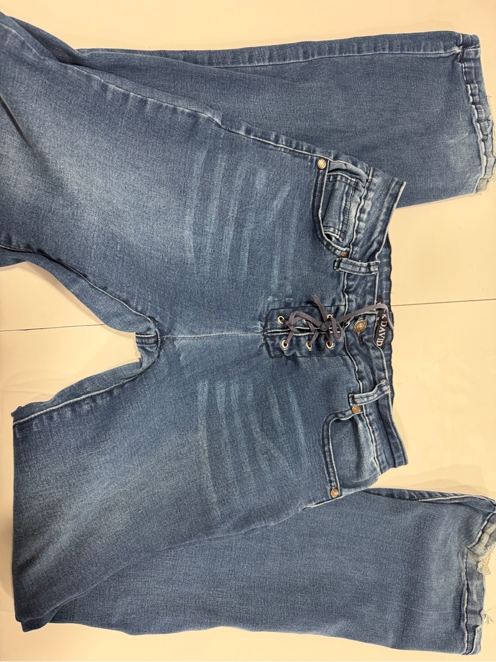 High-Rise Lace-Up Women's Jeans in Faded Blue